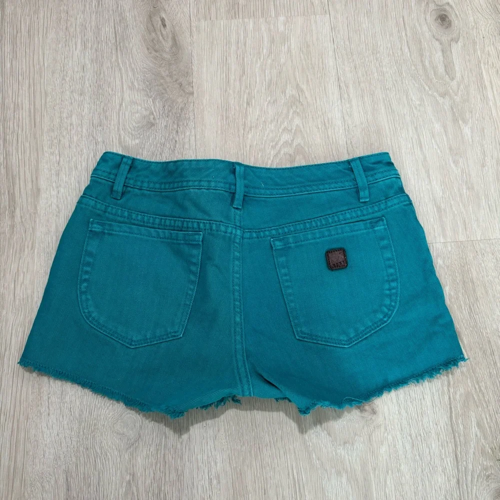 Kids Roxy Girls Teal Blue Denim Jean Shorts Lace Crochet XL Size 14